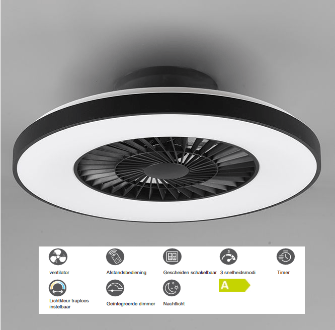 Nauwkeurigheid loyaliteit hoek Plafondventilator met LED verlichting – zwart – incl. afstandsbediening –  Reality Light – De Lampenbaas