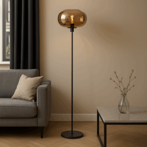 Glazen Highlight Bellini Industriële Vloerlamp - Zwart en Goud